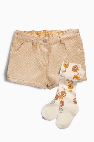 Ochre Textured Shorts And Tights Set (3mths-6yrs)